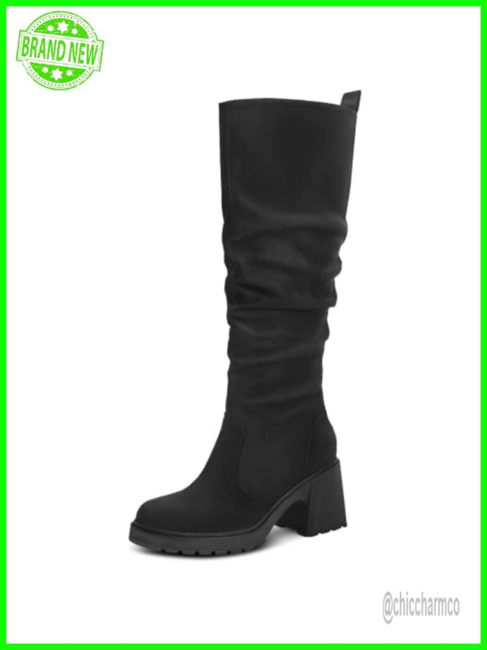 Slouch Knee High Platform Chunky Block Heel Boots Faux Suede